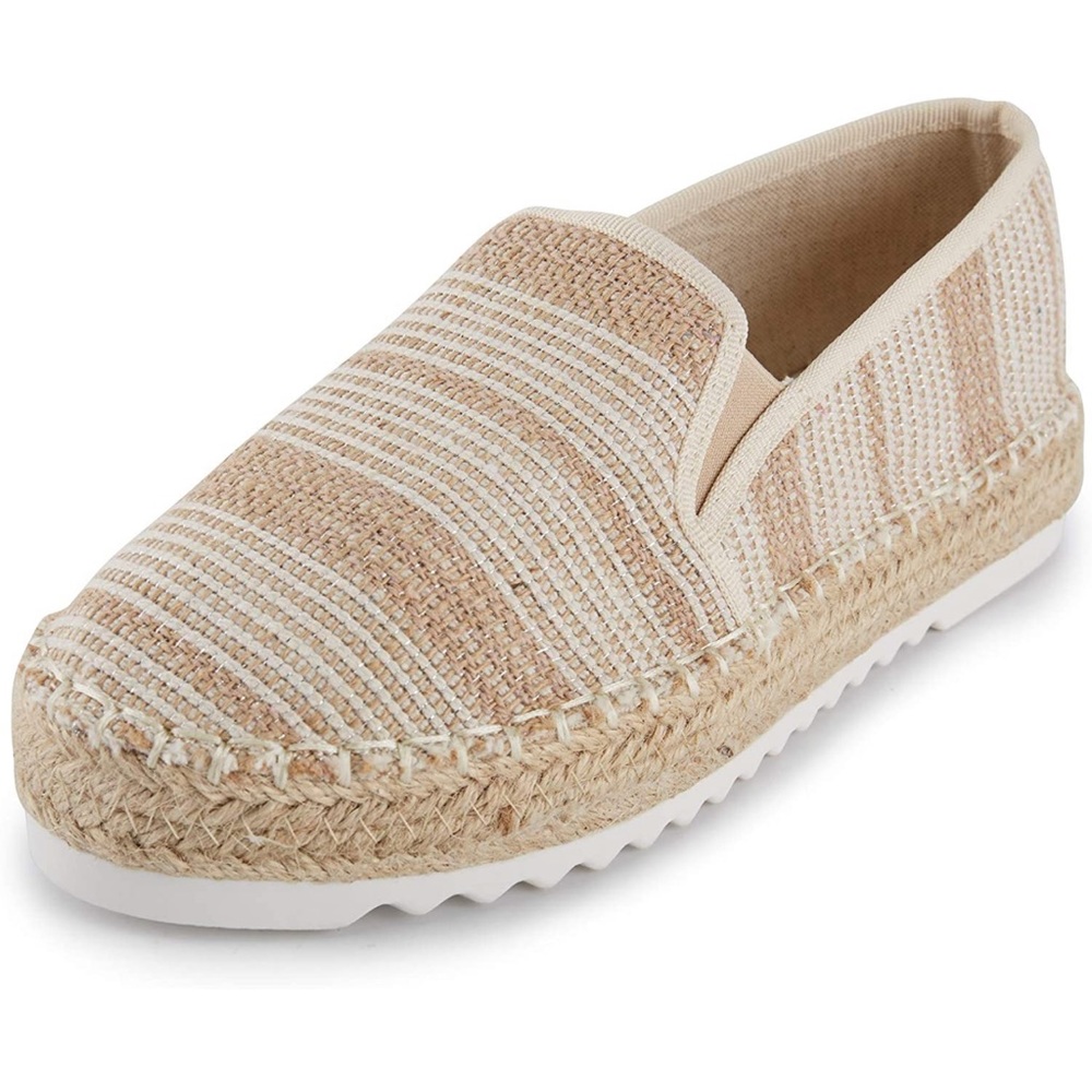 Alexis Leroy beige Stripe Embroidered Slip On Comfort Espadrilles Loafer Shoes
